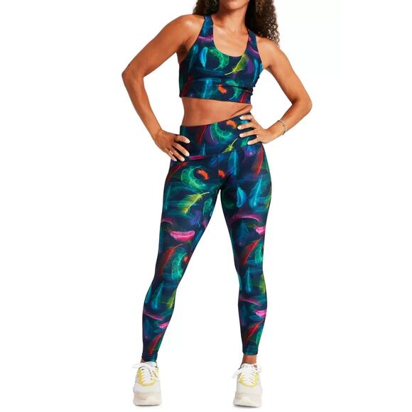 TEREZ Feather Print High-Rise Full Length Leggings in Black Multicolor - Picture 2 of 13